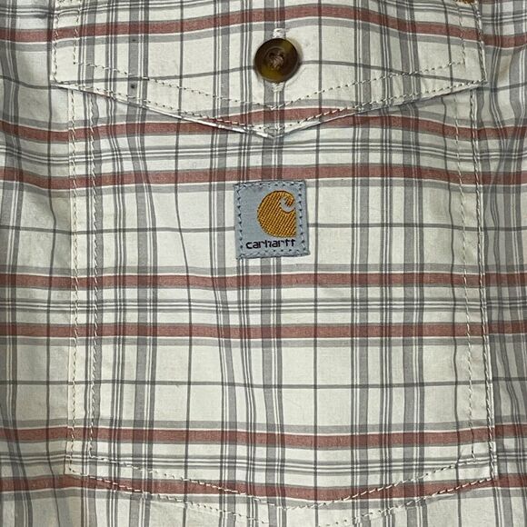 Carhartt Mens Shirt Medium Relaxed Fit Button-Up Short Sleeve Plaid‎ Pockets - Picture 3 of 7